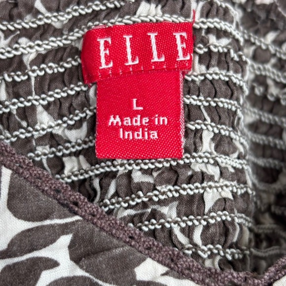 VTG Y2K Babydoll Tank Top L Chocolate Brown Ombre Smocked Lace Boho Print 90s - Picture 5 of 11